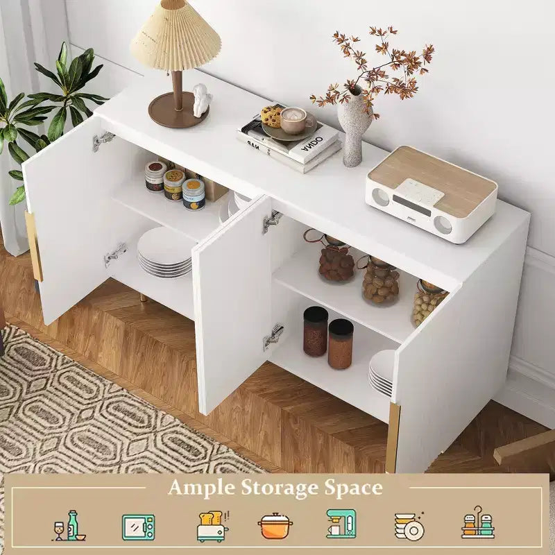 Modern Buffet Cabinet with Storage, Fluted Sideboard Large Buffet with Adjustable Shelves, Credenza, Accent Cabinet Console Table