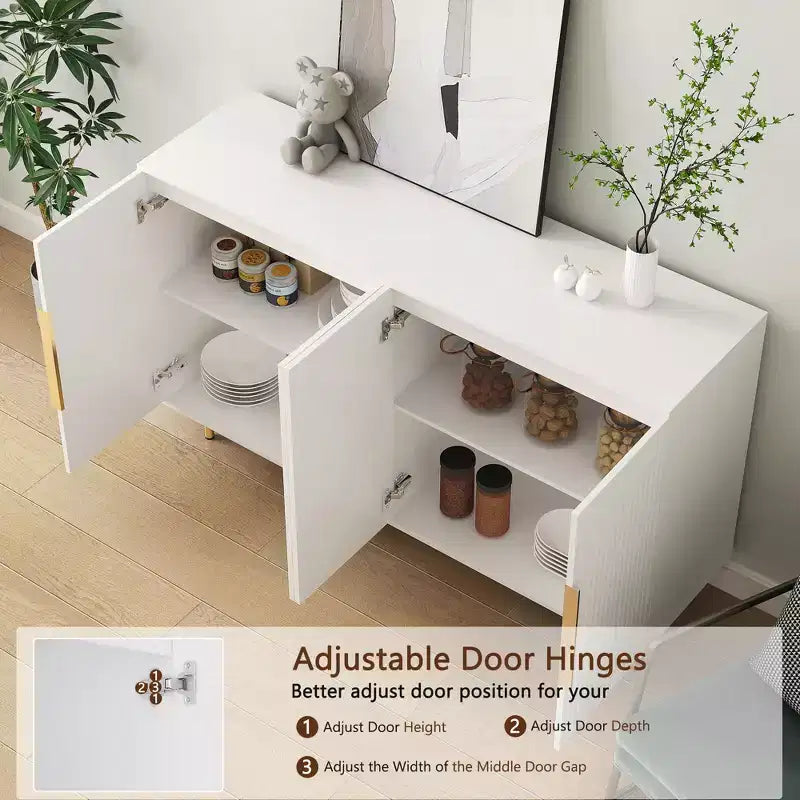 Modern Buffet Cabinet with Storage, Fluted Sideboard Large Buffet with Adjustable Shelves, Credenza, Accent Cabinet Console Table