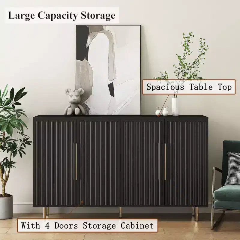 Modern Buffet Cabinet with Storage, Fluted Sideboard Large Buffet with Adjustable Shelves, Credenza, Accent Cabinet Console Table
