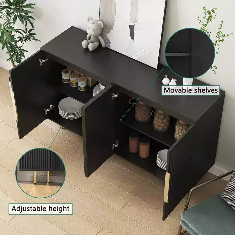 Modern Buffet Cabinet with Storage, Fluted Sideboard Large Buffet with Adjustable Shelves, Credenza, Accent Cabinet Console Table