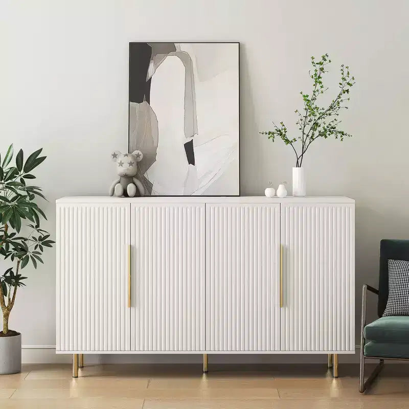 Modern Buffet Cabinet with Storage, Fluted Sideboard Large Buffet with Adjustable Shelves, Credenza, Accent Cabinet Console Table