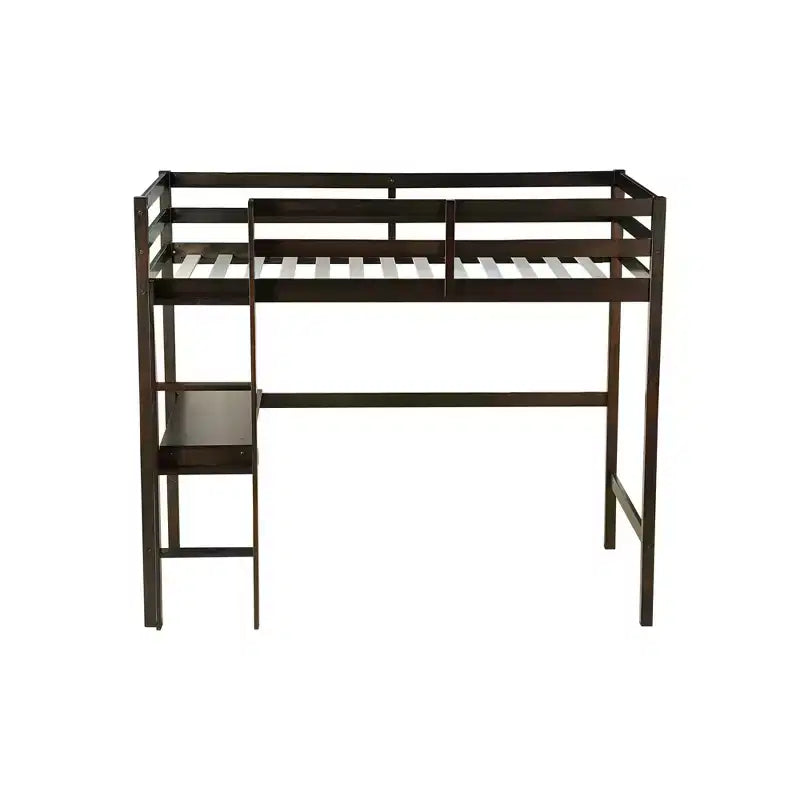 Twin Size Rubber Wood Loft Bed with Ladder, Safety Guardrail and Built-In Desk, 78.6"L x 41.4"W
