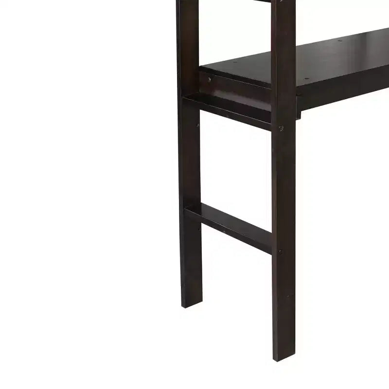Twin Size Rubber Wood Loft Bed with Ladder, Safety Guardrail and Built-In Desk, 78.6"L x 41.4"W