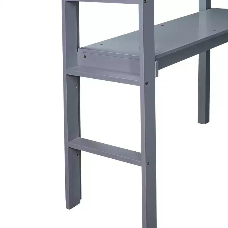Twin Size Rubber Wood Loft Bed with Ladder, Safety Guardrail and Built-In Desk, 78.6"L x 41.4"W