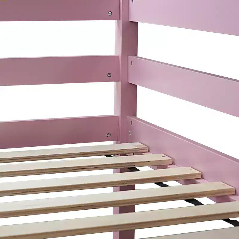 Twin Size Rubber Wood Loft Bed with Ladder, Safety Guardrail and Built-In Desk, 78.6"L x 41.4"W