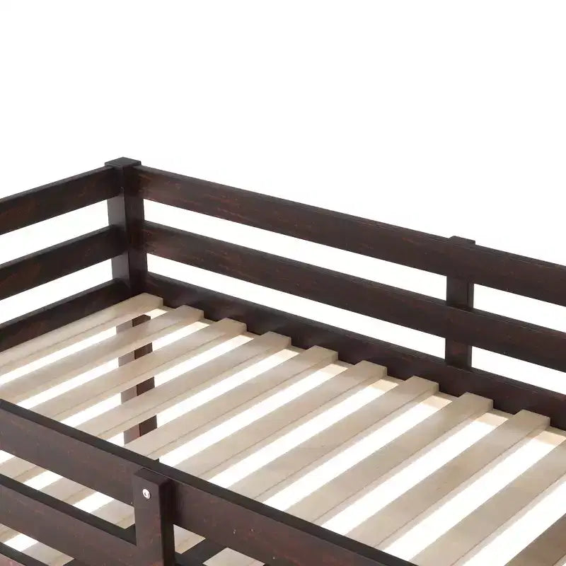 Twin Size Rubber Wood Loft Bed with Ladder, Safety Guardrail and Built-In Desk, 78.6"L x 41.4"W