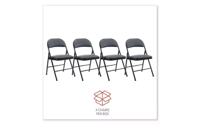 PU Padded Folding Chair, Supports Up to 250 lb, Black, Set of 4