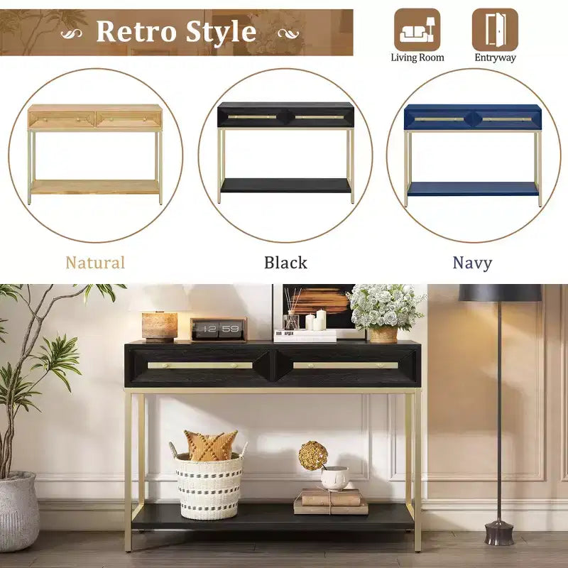 45.5W Console Table, Entryway Table with Two Drawers, Retro Hallway Table with Striking Geometric Design
