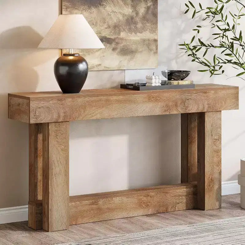 62.99" Narrow Farmhouse Entryway Console Table, 2-Tier Wood