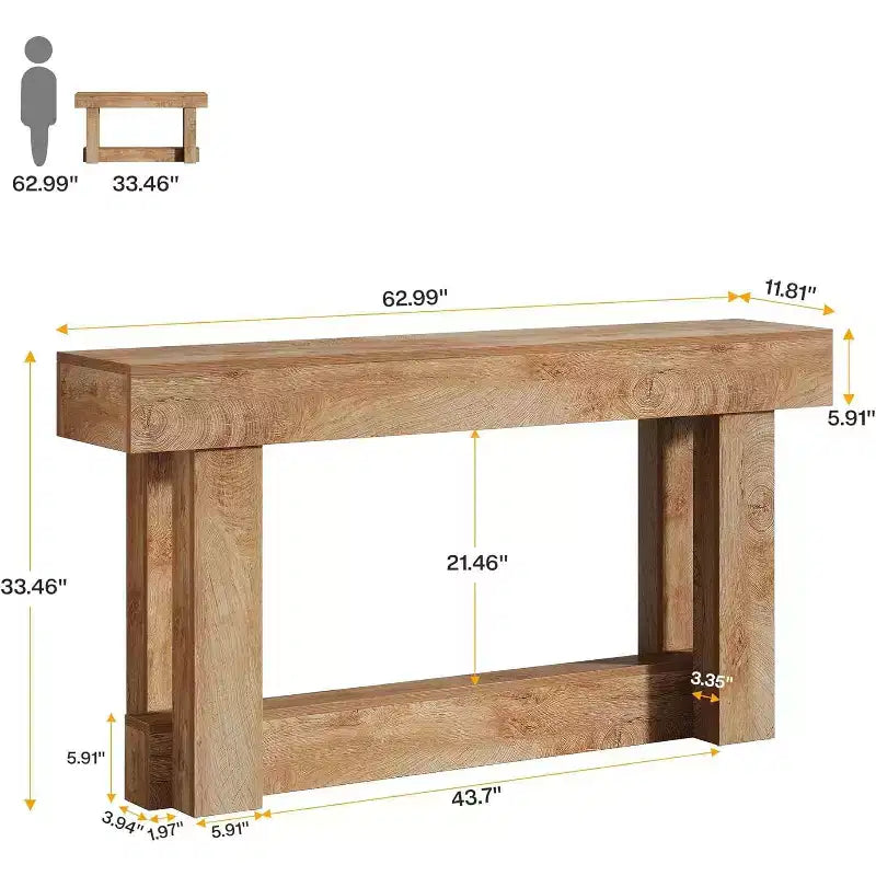 62.99" Narrow Farmhouse Entryway Console Table, 2-Tier Wood