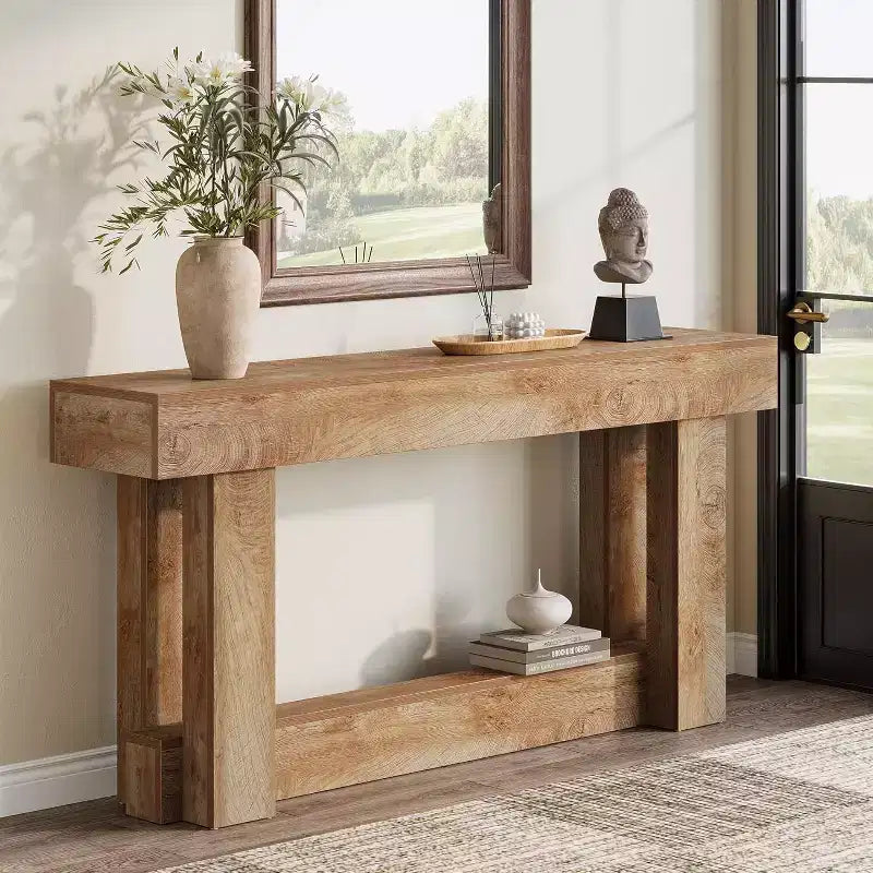 62.99" Narrow Farmhouse Entryway Console Table, 2-Tier Wood