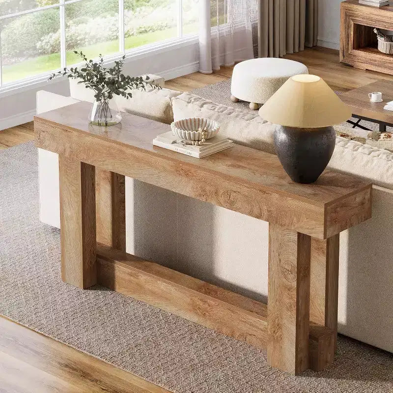 62.99" Narrow Farmhouse Entryway Console Table, 2-Tier Wood