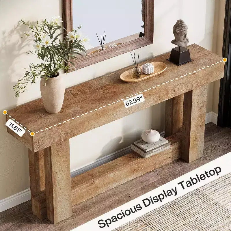 62.99" Narrow Farmhouse Entryway Console Table, 2-Tier Wood