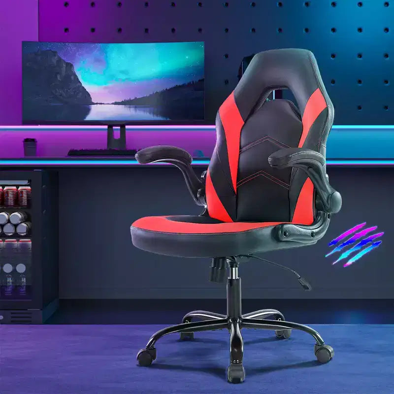 Swivel Computer Gaming Chair, PU Leather Ergonomic Office Chair with Lumbar Support