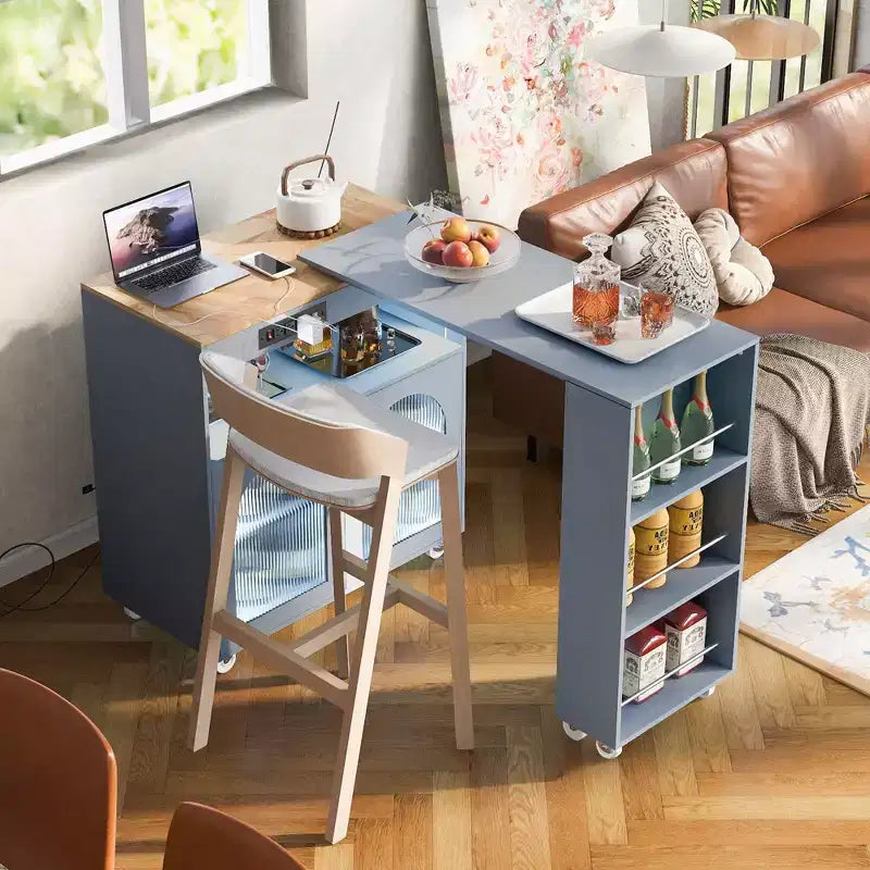 White Rolling Kitchen Island on Wheels with Extended Table Storage Compartment and Side 3 Open Shelves for Kitchen Dining Room