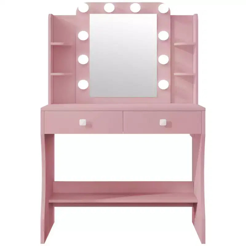 Small Vanity Desk with Power Outlet, 3 Lighting Modes & 10 LED Bulbs