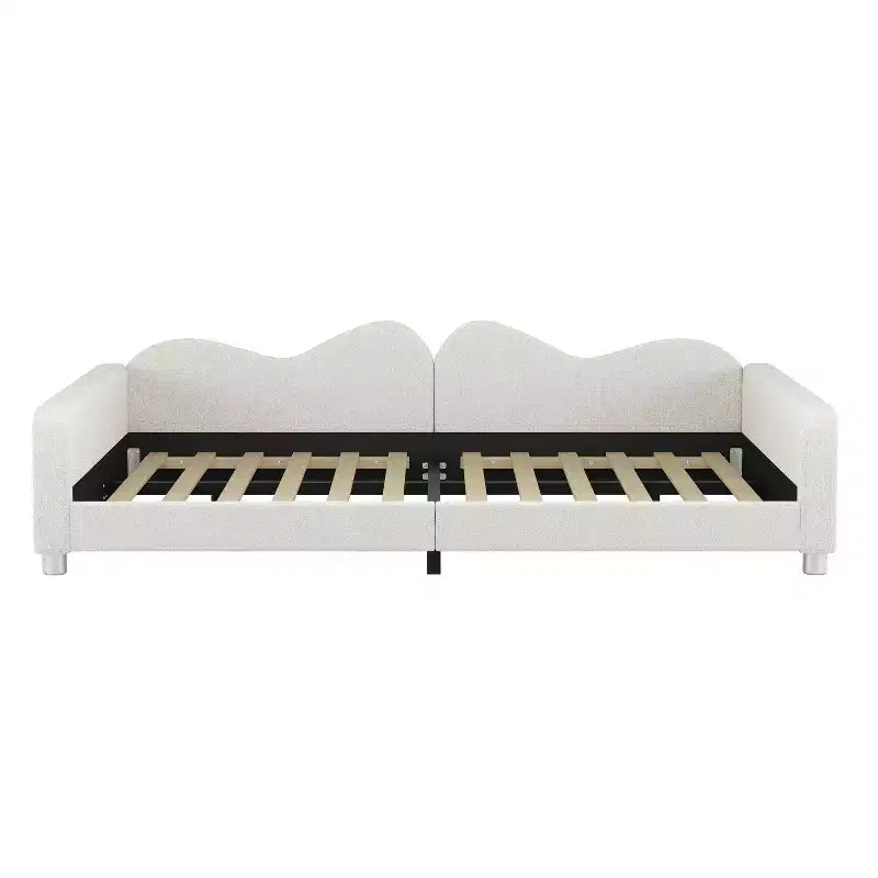 Full Size Upholstered Bed with Cloud-Shaped Backrest for Bedroom, White
