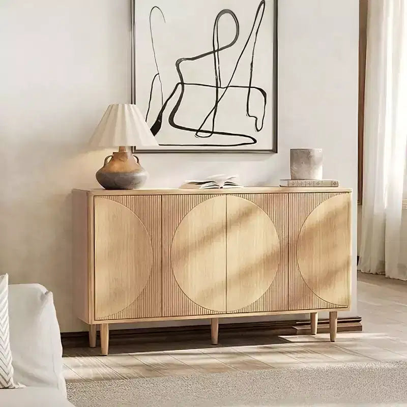 59" Oak Sideboard Buffet Cabinet, Modern Storage Credenza with Doors for Dining & Living Room, Light Oak