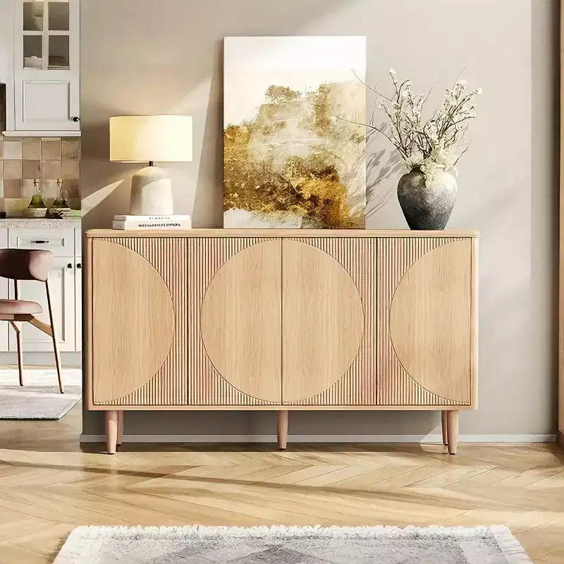 59" Oak Sideboard Buffet Cabinet, Modern Storage Credenza with Doors for Dining & Living Room, Light Oak