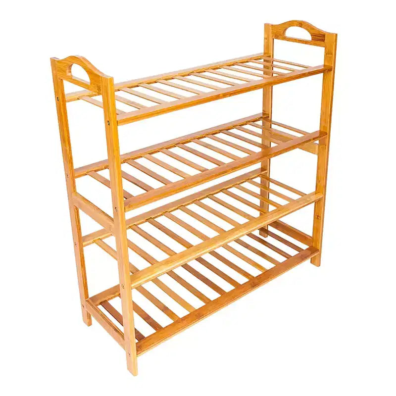 4-Tier Bamboo Shoe Rack, 12-Batten Design, Holds 16 Pairs, Wood Color