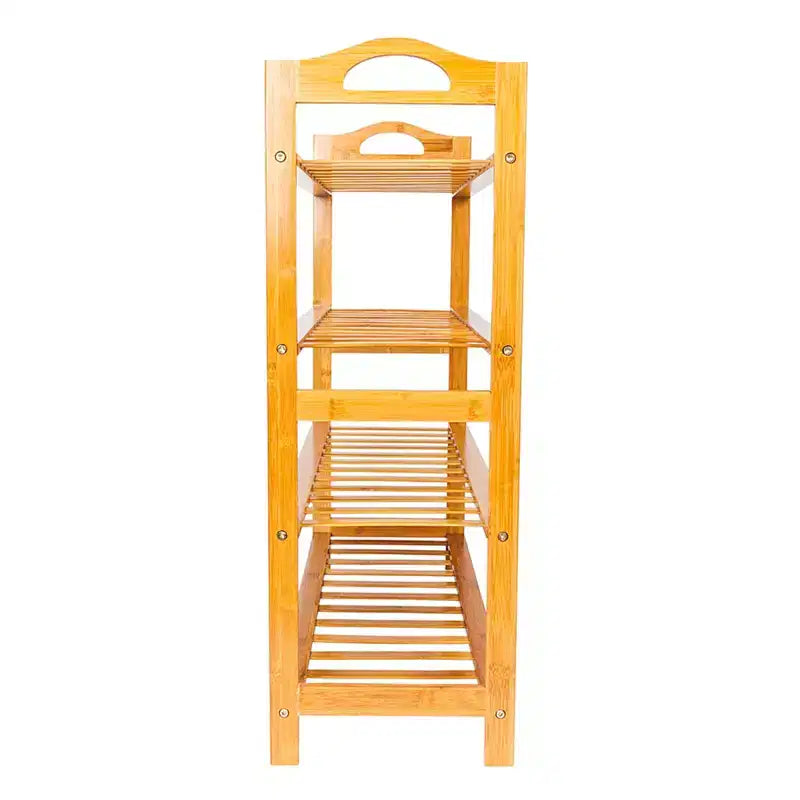 4-Tier Bamboo Shoe Rack, 12-Batten Design, Holds 16 Pairs, Wood Color