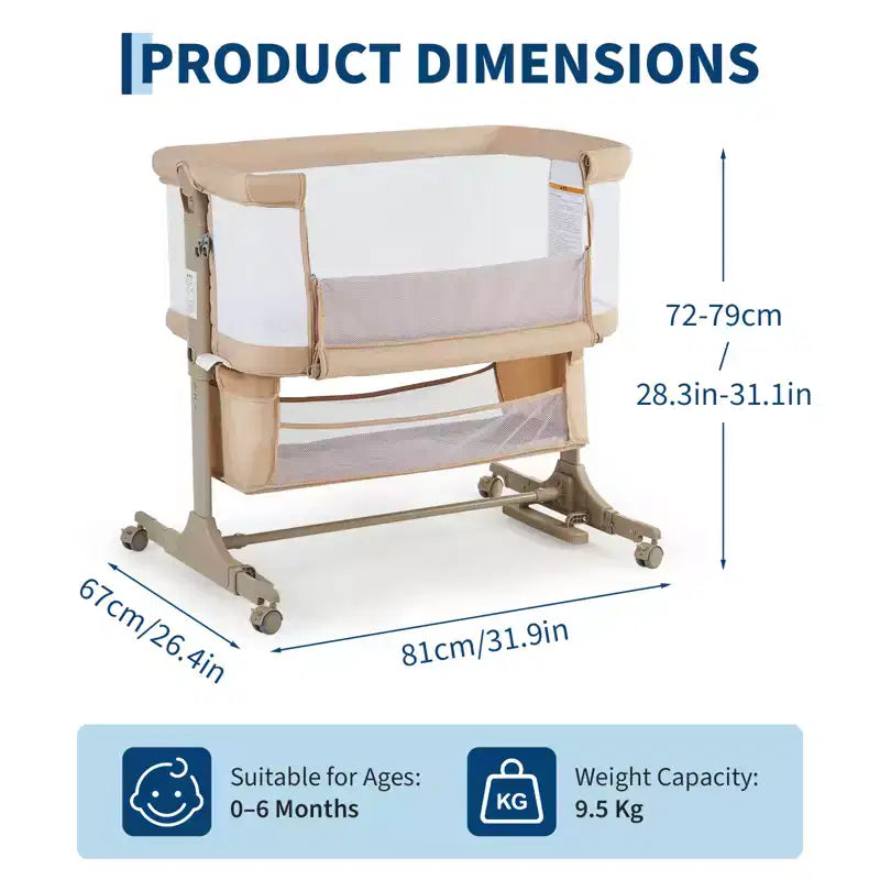 Bedside Bassinet Baby Sleeper, 3-in-1 Co Sleeper Crib with Mosquito Net, Adjustable Height, Wheels and Storage Basket