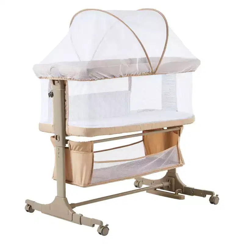 Bedside Bassinet Baby Sleeper, 3-in-1 Co Sleeper Crib with Mosquito Net, Adjustable Height, Wheels and Storage Basket