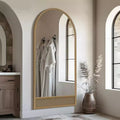 71"x37" Arched Solid Wood Rattan Full-Length Mirror with Thickened Rounded Frame for Bedroom, Entryway & Living Room