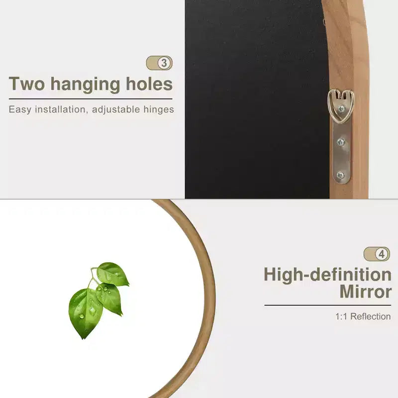 71"x37" Arched Solid Wood Rattan Full-Length Mirror with Thickened Rounded Frame for Bedroom, Entryway & Living Room