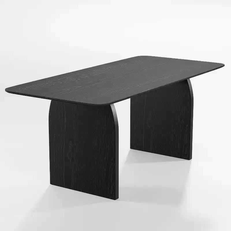 67"x33.5" Farmhouse Dining Table, Solid Wood with Arched Legs & Black Wood Top for Dining Room & Kitchen