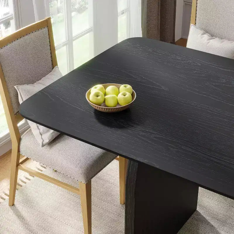 67"x33.5" Farmhouse Dining Table, Solid Wood with Arched Legs & Black Wood Top for Dining Room & Kitchen