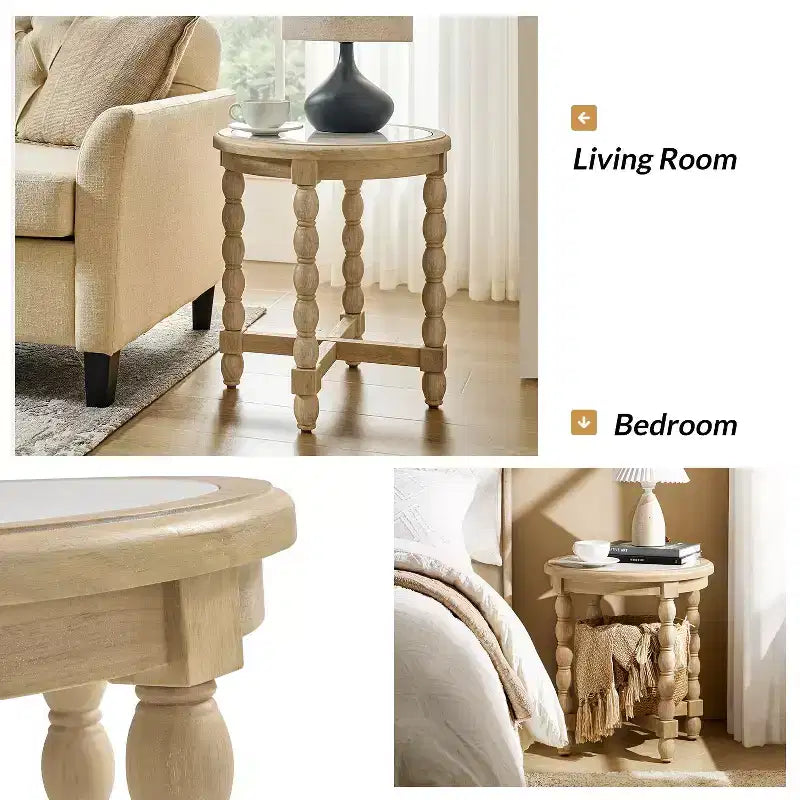 Robbie Farmhouse Style End Table with Marble Pattern Top