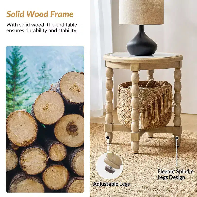 Robbie Farmhouse Style End Table with Marble Pattern Top