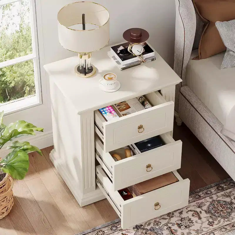 3-Drawer Nightstand, Modern Bedside Table with Storage Drawers, Wood Side End Table for Bedroom, Beige