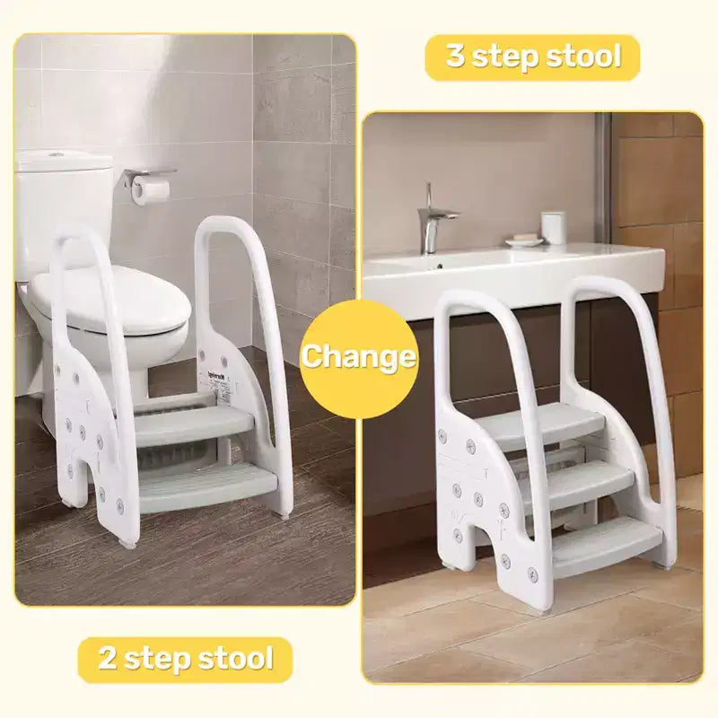 Toddler Step Stool for Independence - 3-Step Learning Stool with Handles & Non-Slip Pads for Sink, Toilet & Kitchen, Easy-Clean Plastic (Pink)