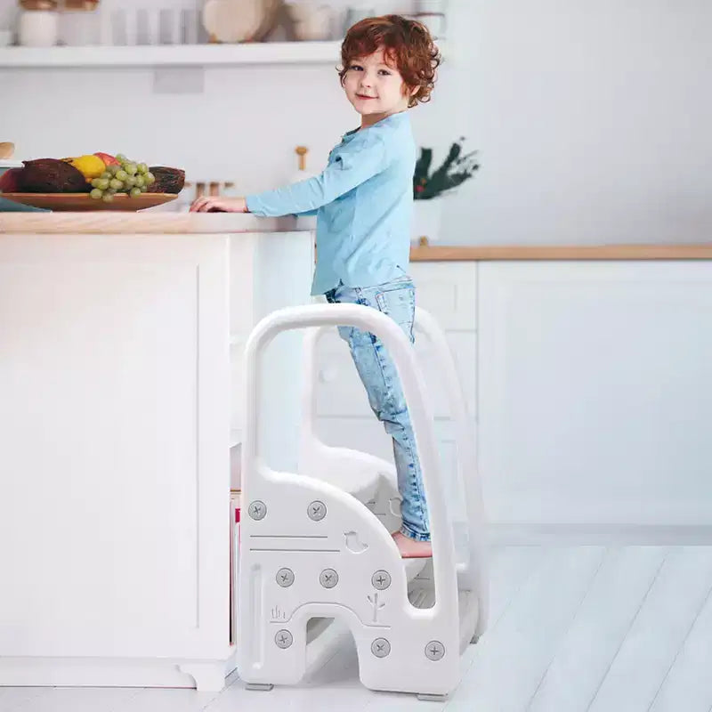 Toddler Step Stool for Independence - 3-Step Learning Stool with Handles & Non-Slip Pads for Sink, Toilet & Kitchen, Easy-Clean Plastic (Pink)