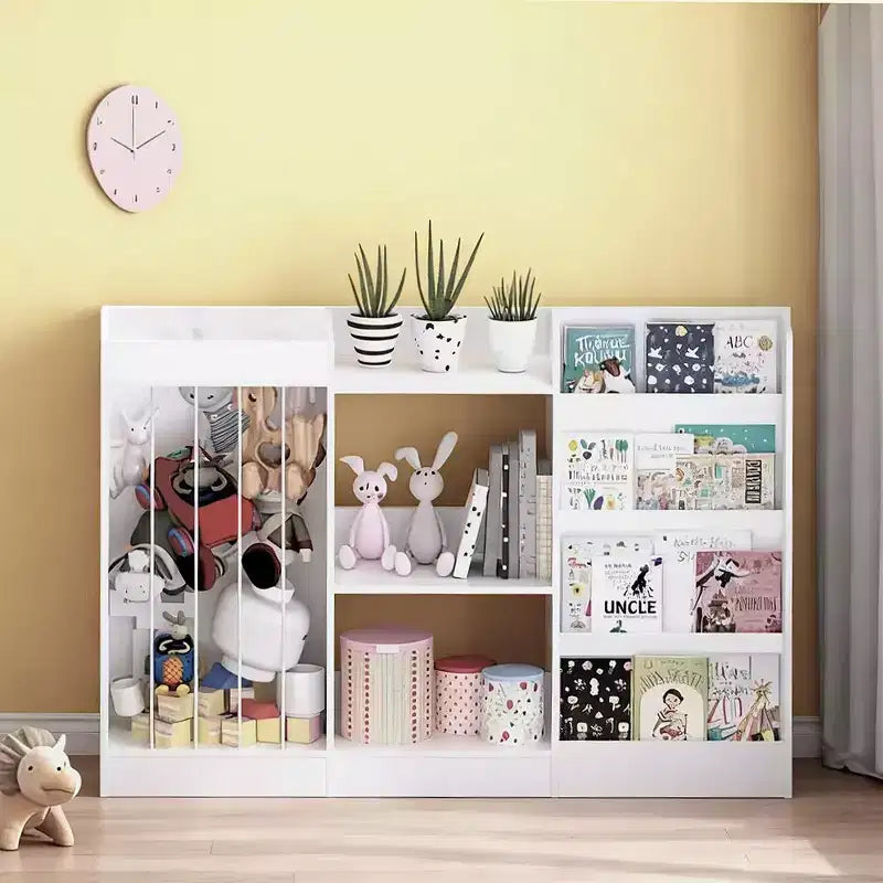 Kids Bookshelf and Toy Storage Organizer, Front-Facing 4-Tier Book Display with 3-Tier Toy Shelf and Stuffed Animal Storage, White