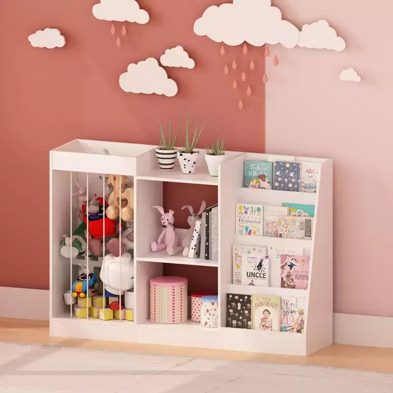 Kids Bookshelf and Toy Storage Organizer, Front-Facing 4-Tier Book Display with 3-Tier Toy Shelf and Stuffed Animal Storage, White