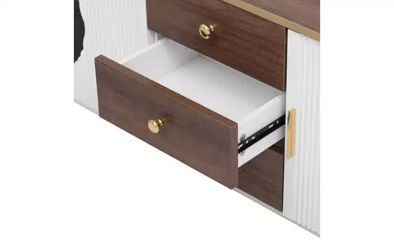 70.8" Modern Minimalist TV Stand, Fits TVs up to 80", 3 Drawers & 1 Shelf, Metal Handles, White