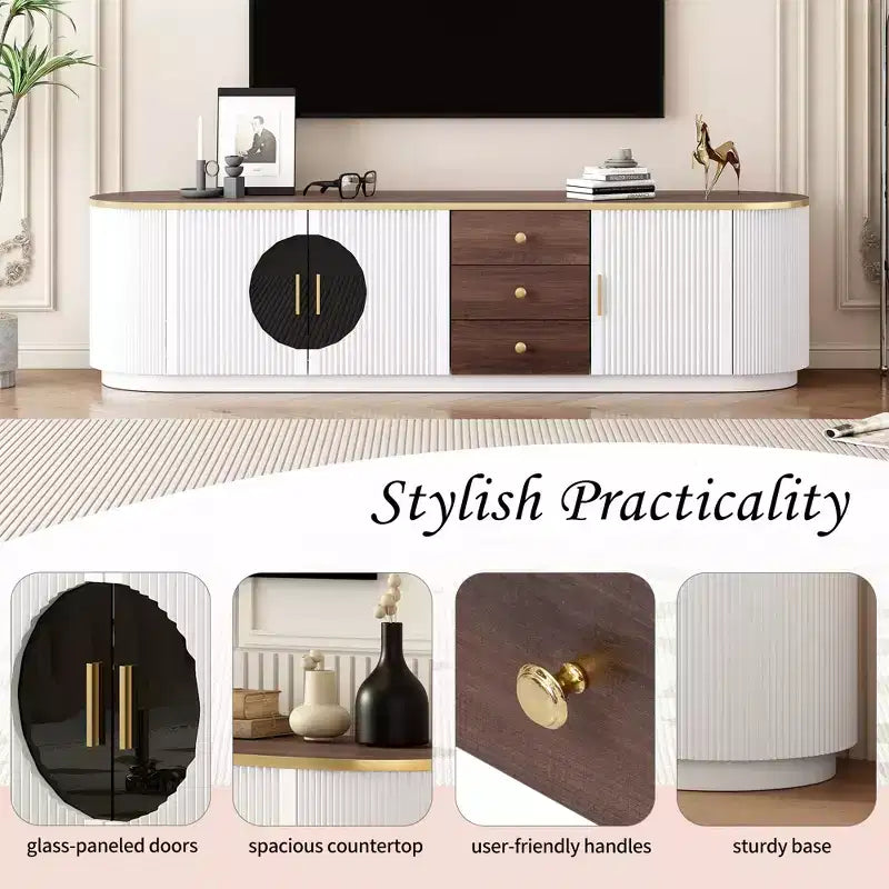 70.8" Modern Minimalist TV Stand, Fits TVs up to 80", 3 Drawers & 1 Shelf, Metal Handles, White