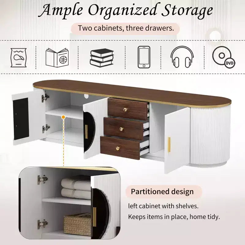 70.8" Modern Minimalist TV Stand, Fits TVs up to 80", 3 Drawers & 1 Shelf, Metal Handles, White