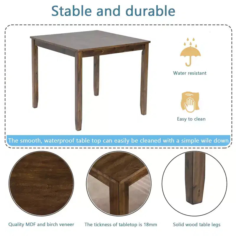 Walnut Wooden Square Dining Table, 4-Person Kitchen Table for Small Spaces - Table Only