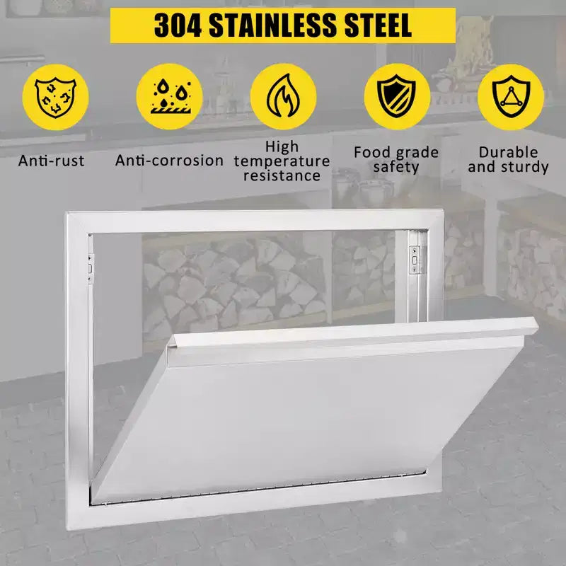 Heavy-Duty Double BBQ Access Door, 304 Brushed Stainless Steel for Outdoor Kitchen Island and Grill Cabinet