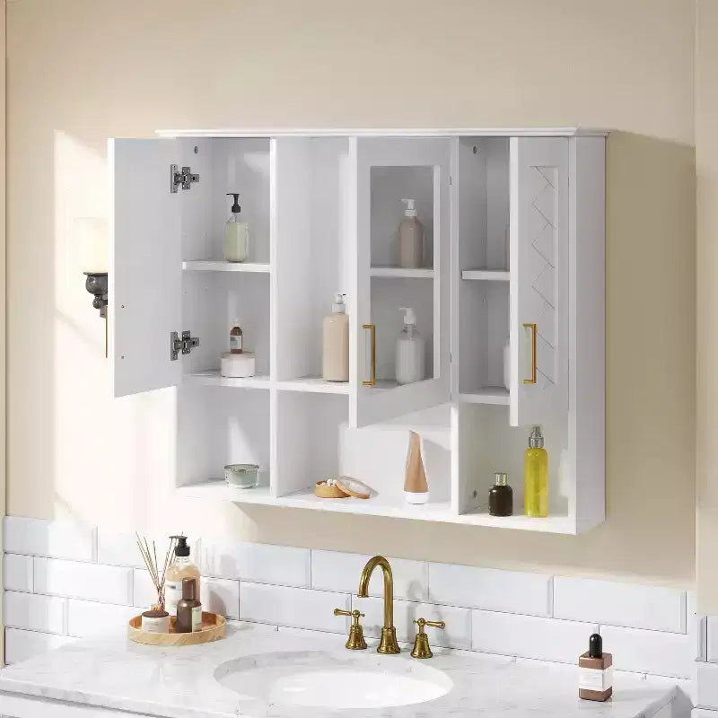 35" Wall Mounted Medicine Cabinet with High-Definition Mirror, 8 Shelves and 3 Doors