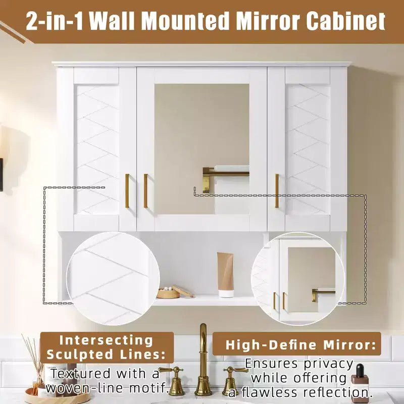 35" Wall Mounted Medicine Cabinet with High-Definition Mirror, 8 Shelves and 3 Doors