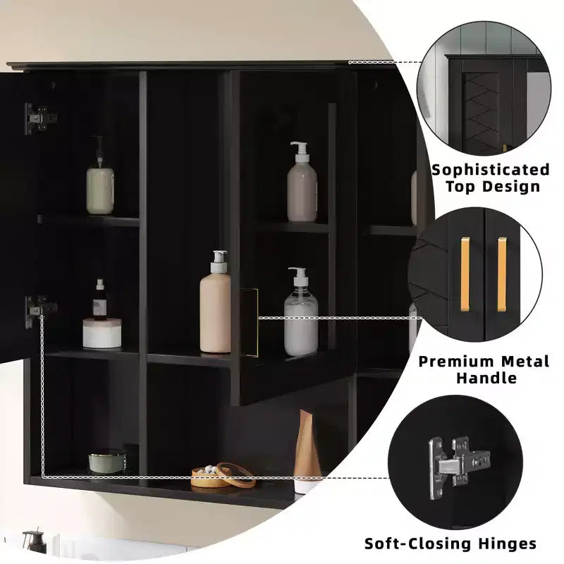 35" Wall Mounted Medicine Cabinet with High-Definition Mirror, 8 Shelves and 3 Doors