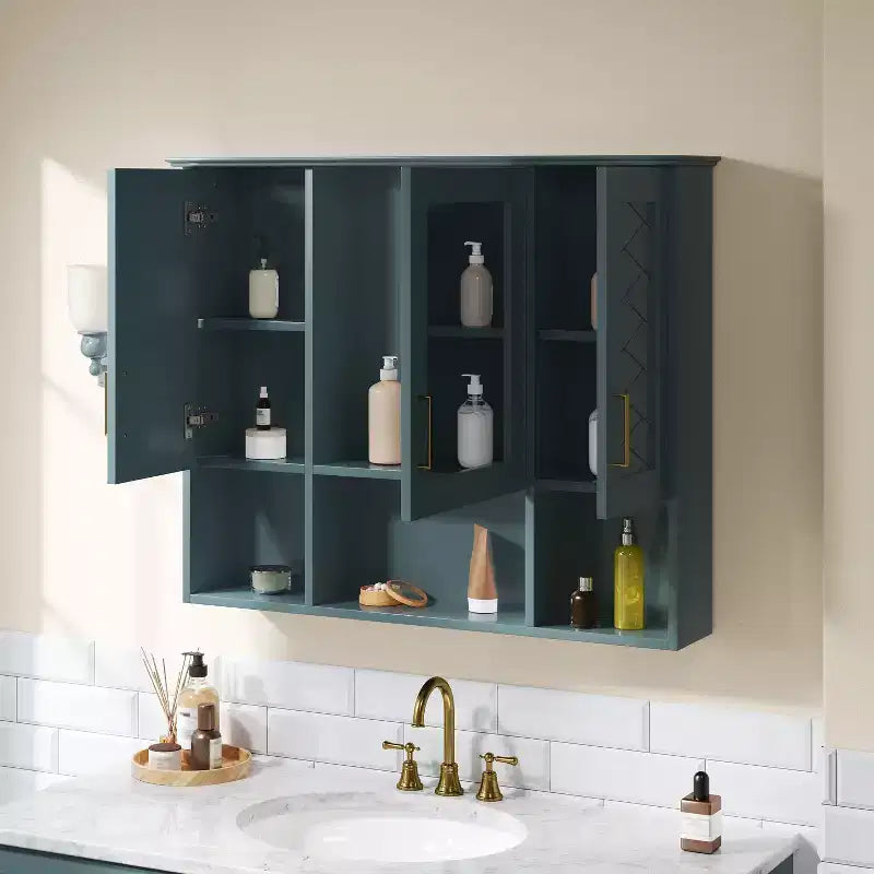 35" Wall Mounted Medicine Cabinet with High-Definition Mirror, 8 Shelves and 3 Doors