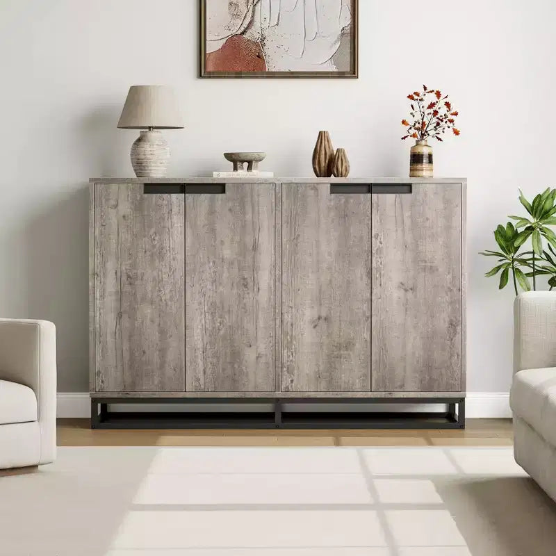 55" Sideboard Buffet Cabinet with Storage, Accent Cabinet with 4 Doors and Adjustable Shelves