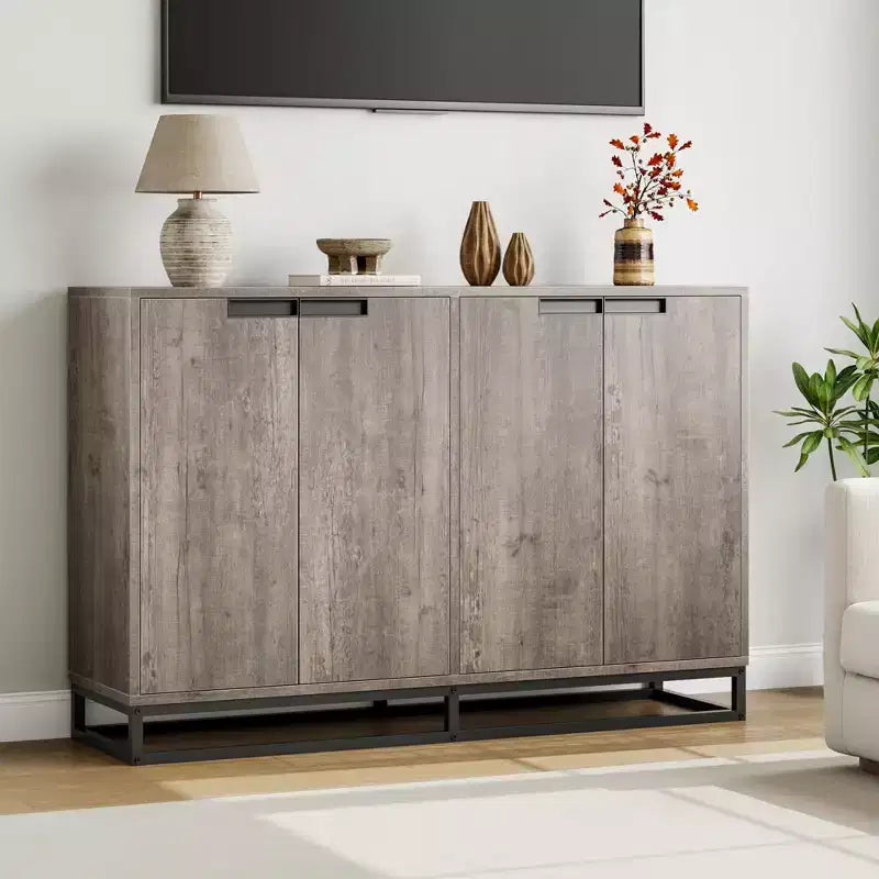 55" Sideboard Buffet Cabinet with Storage, Accent Cabinet with 4 Doors and Adjustable Shelves