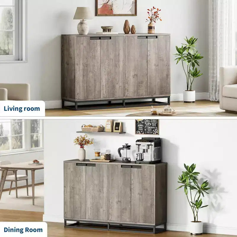 55" Sideboard Buffet Cabinet with Storage, Accent Cabinet with 4 Doors and Adjustable Shelves